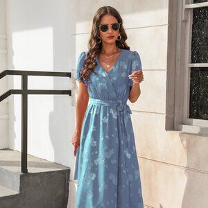 Slit Tied Floral Short Sleeve Dress